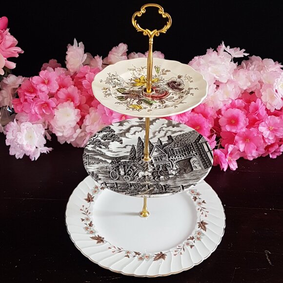Handmade 3-Tier Cake Stand in Autumn Browns Thanksgiving Dessert Serving Tray - Picture 4 of 13